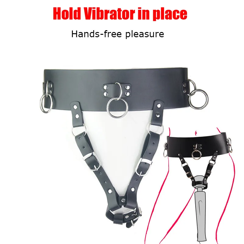 Leather Forced Orgasm Bondage,BDSM Masturbation Device,Strap-on Dildo Vibrator Harness,Chastity Panties,Wrist to Thigh Cuffs