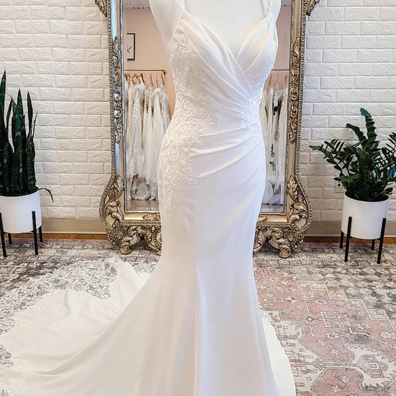 Satin Wedding Dress Vintage Civil 2021 Sweep Trainm Mermaid Lace Appliques Sleeveless Robe De Mariee Sweetheart Elegnat Simple