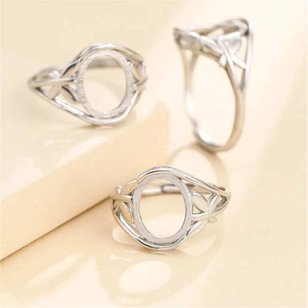Ring Base for 10x12mm Oval Cabochons Ring Setting White Gold Plated 925 Silver Adjustable Ring Blank SR0404