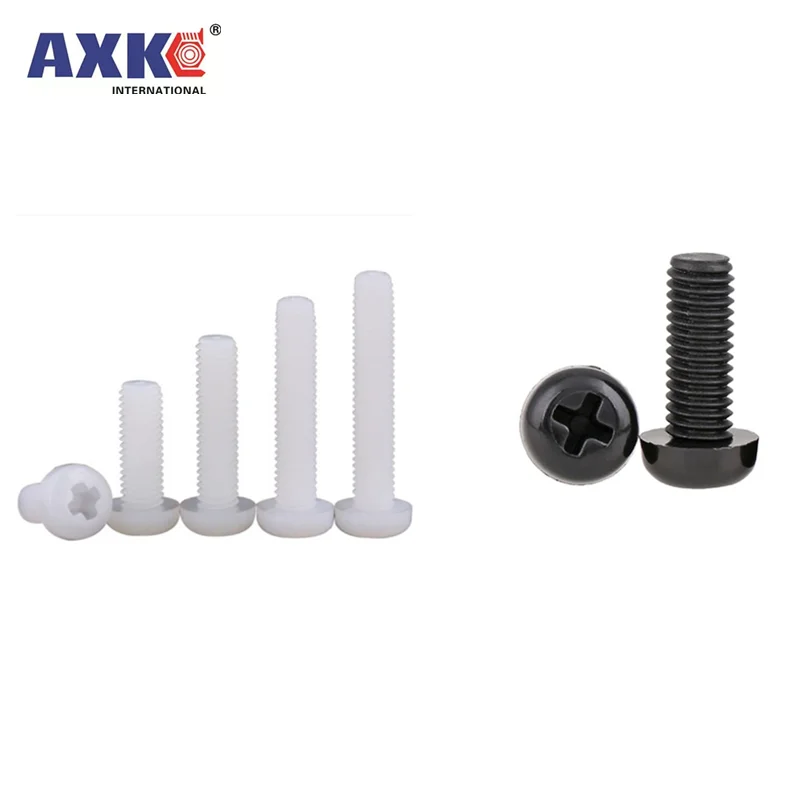 50pcs M2 M3 M4 Metric Threaded Black White Nylon Plastic Phillips Pan Head Cross Round Screw Bolt length 5mm-25mm