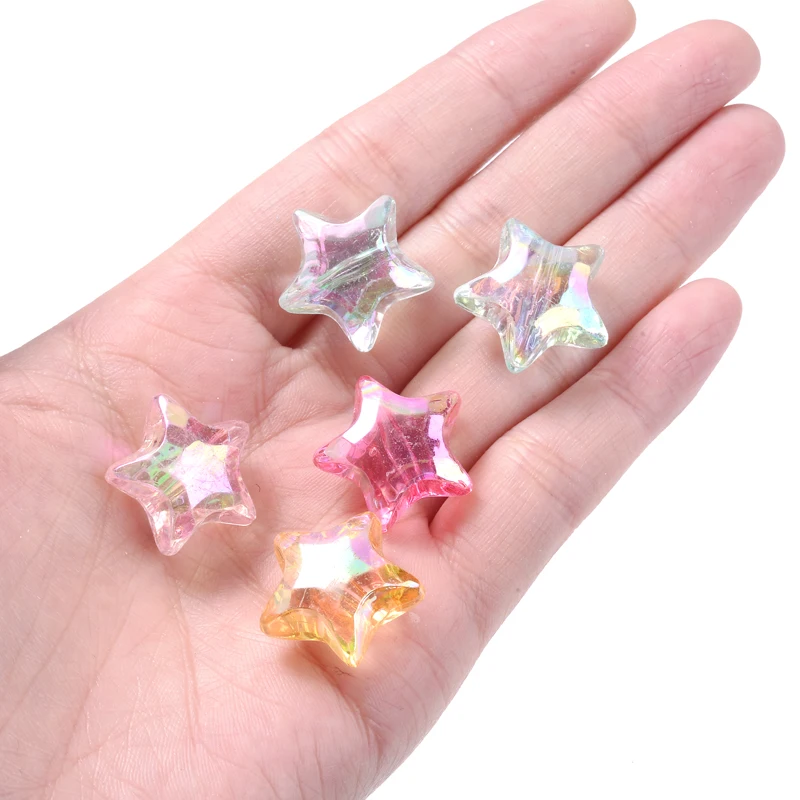 20Pcs/Pack 20mm AB Color Loose Spacer Beads Transparent Acrylic Small Five-Pointed Star Loose Beads Charm for Jewelry Making