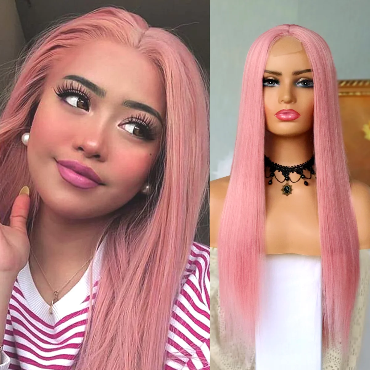 

Synthetic Hair Wig Dark Pink Wigs Replacement Wigs for Fashion Women Heat Resistant Long Straight Synthetic Hair