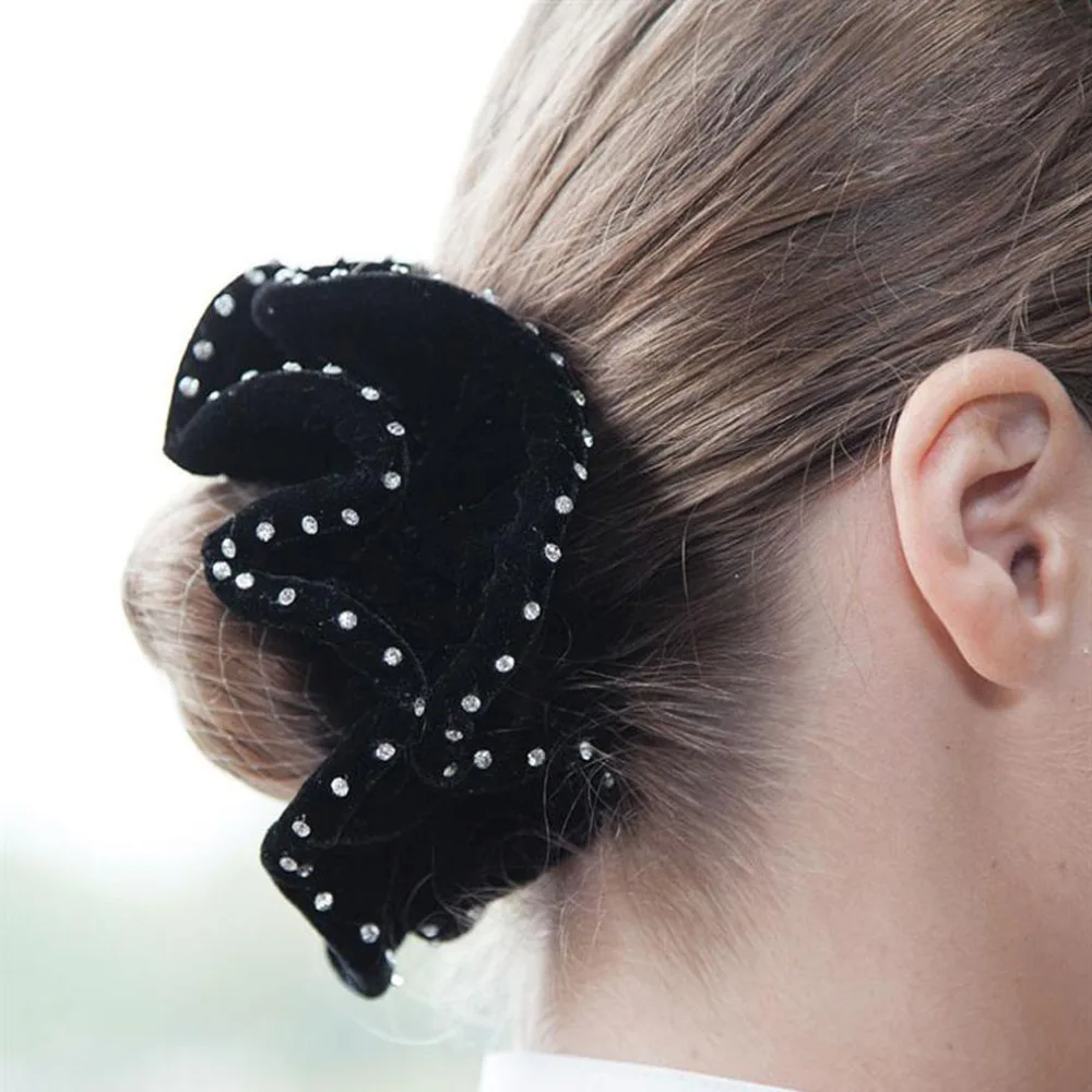 Furling Girl 1PC Dance Velvet Hair Scrunchie Double-line Rhinestone Women Fashion Hair Accessories Charming Ponytail Holder