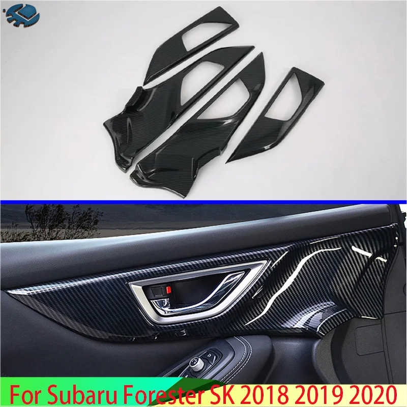 For Subaru Forester SK 2018 2019 2020 Decorate Accessories Carbon Fiber Style Inner Door Handle Cover Catch Bowl Trim