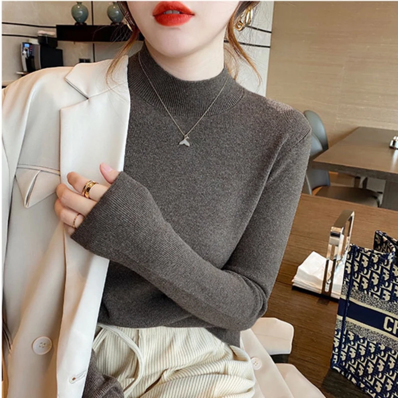 Turtleneck Warm Women Sweaters Korean Knitted Slim Office Long Sleeve Female Casual Jumpers Autumn Fashion New Ladies Pullovers