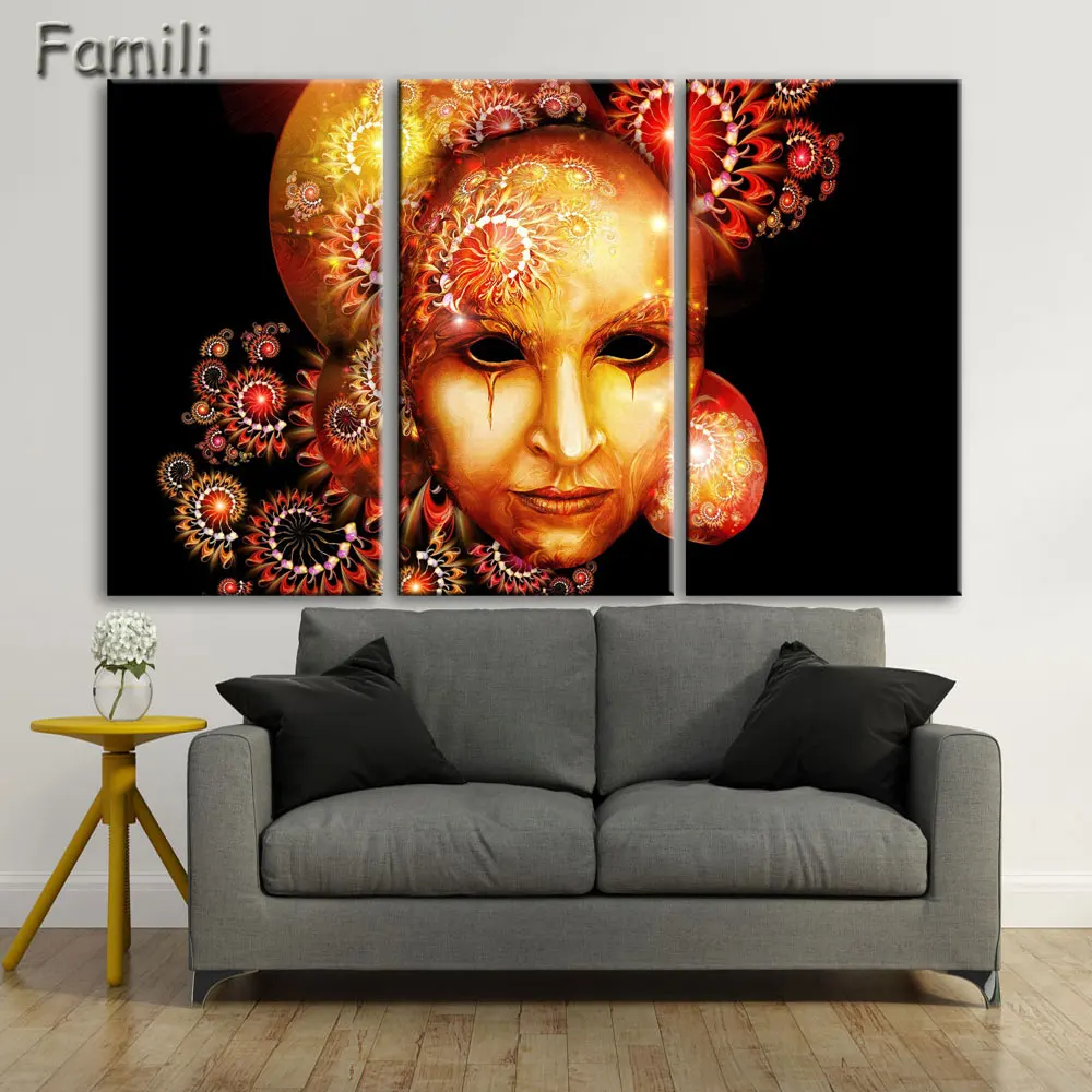 3panel/set Color Mask Face Poste of dancer Home Decor abstract canvas painting for living room giveaways wall sticker