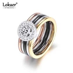 Lokaer Colorful CZ Crystal Tree Rings Jewelry Titanium Steel Wedding Engagement Ring For Women Gift Anneaux R18015