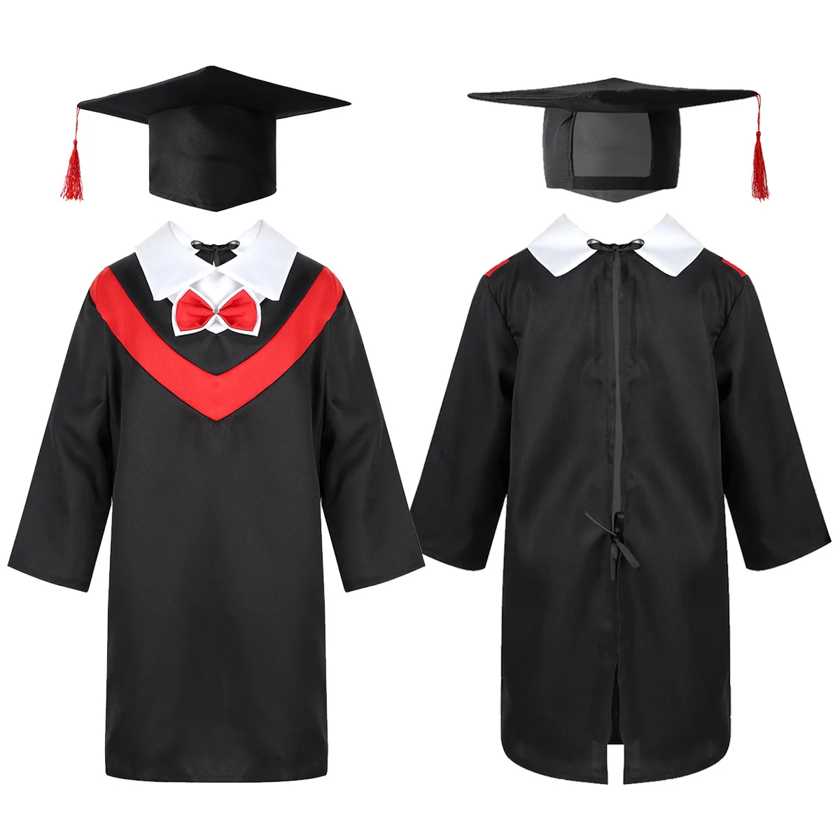 Children Preschool Primary School Graduation Gown with Tassel Cap for Kids Boys Girls Role Play Bachelor Costume Dress Up Outfit