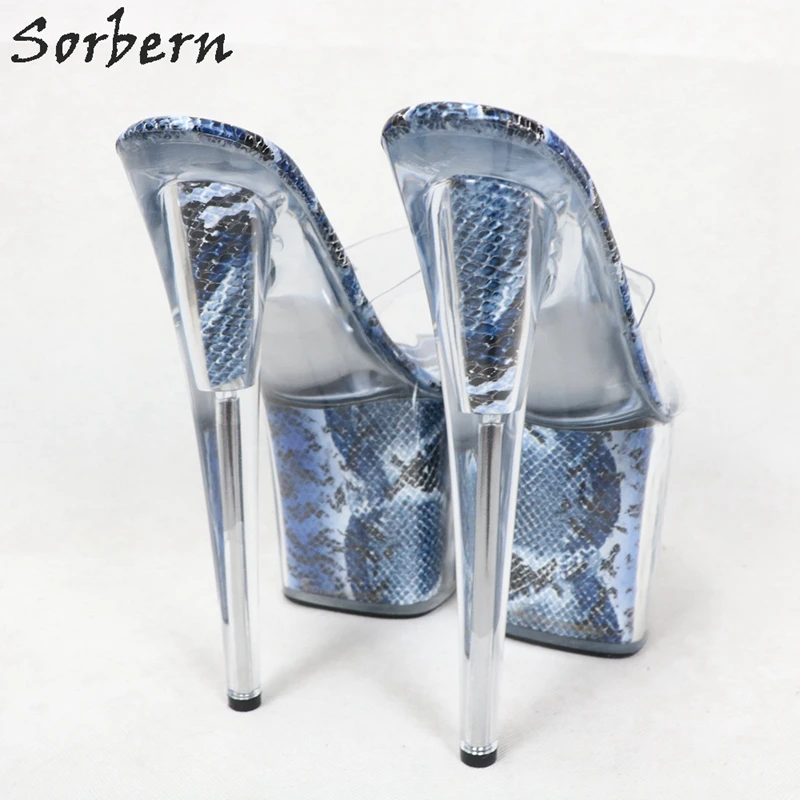 Sorbern Python Fillings Women Sandals 20Cm Extreme High Heel Platform Summer Style Perspex Heeled Transparent Pvc Shoe Females