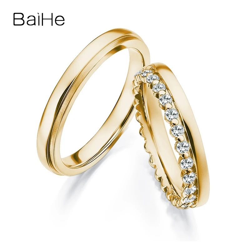 BAIHE Real Solid 18K White Gold H/SI Natural Diamond Ring Men Women Couple Ring Fine Jewelry Making Trendy Anillo pareja Anel