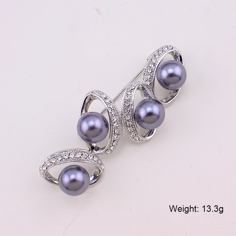 TANGTANG New Brooch For Women Simulated Grey Pearl Brooch Silver Colour Brooches Unique Jewelry Gift Female Ornament Accessories