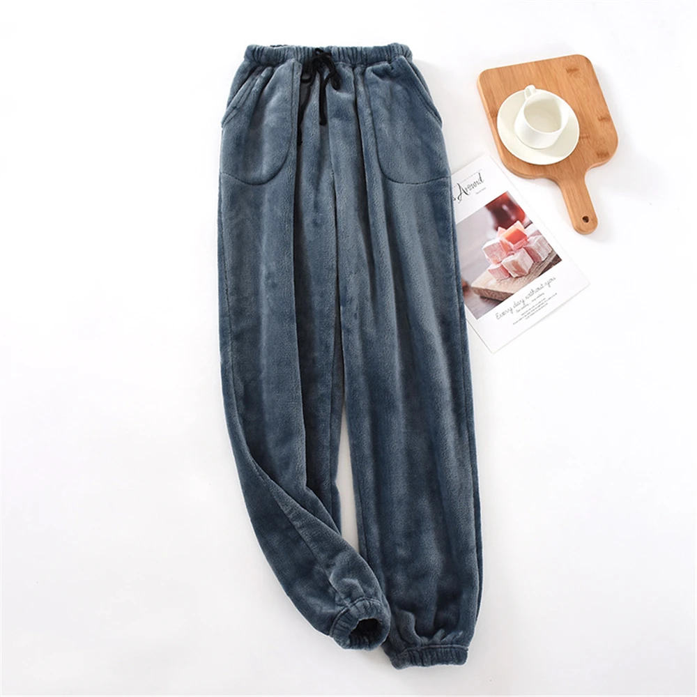 

L-3XL Large Thicken Warm Men's Pajama Pants Winter Flannel Trousers For Pajama Bottoms Loose Solid Color Lounge Wear Home Pants