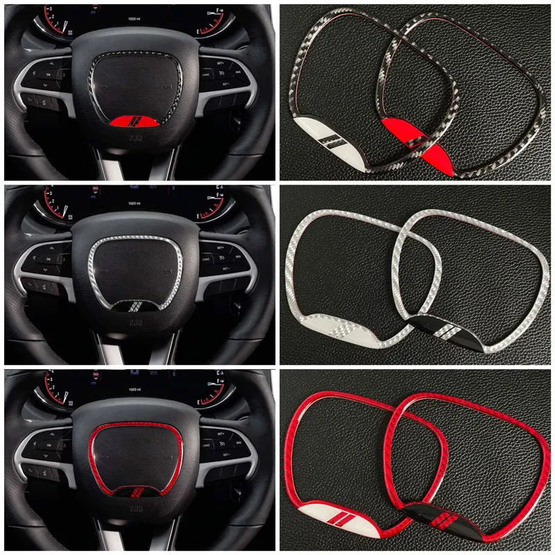 Interior Car Decor Carbon Fiber Steering Wheel Center Logo Covers Stickers For Dodge Journey Ram 1500 Challenger Caliber