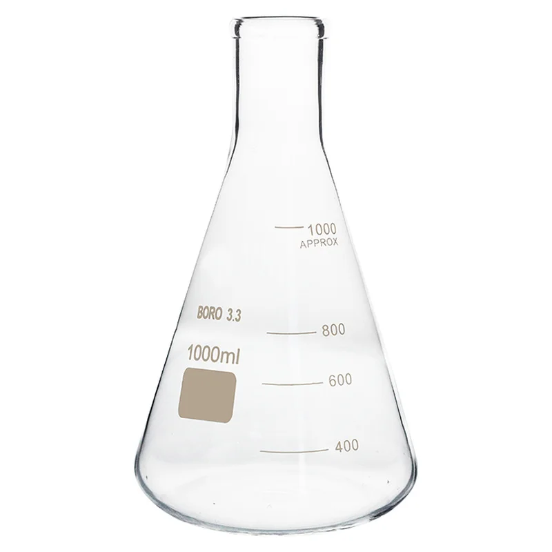 Matraz cónico grande de laboratorio de alta calidad, vaso cónico de vidrio de 50ml-2000ml