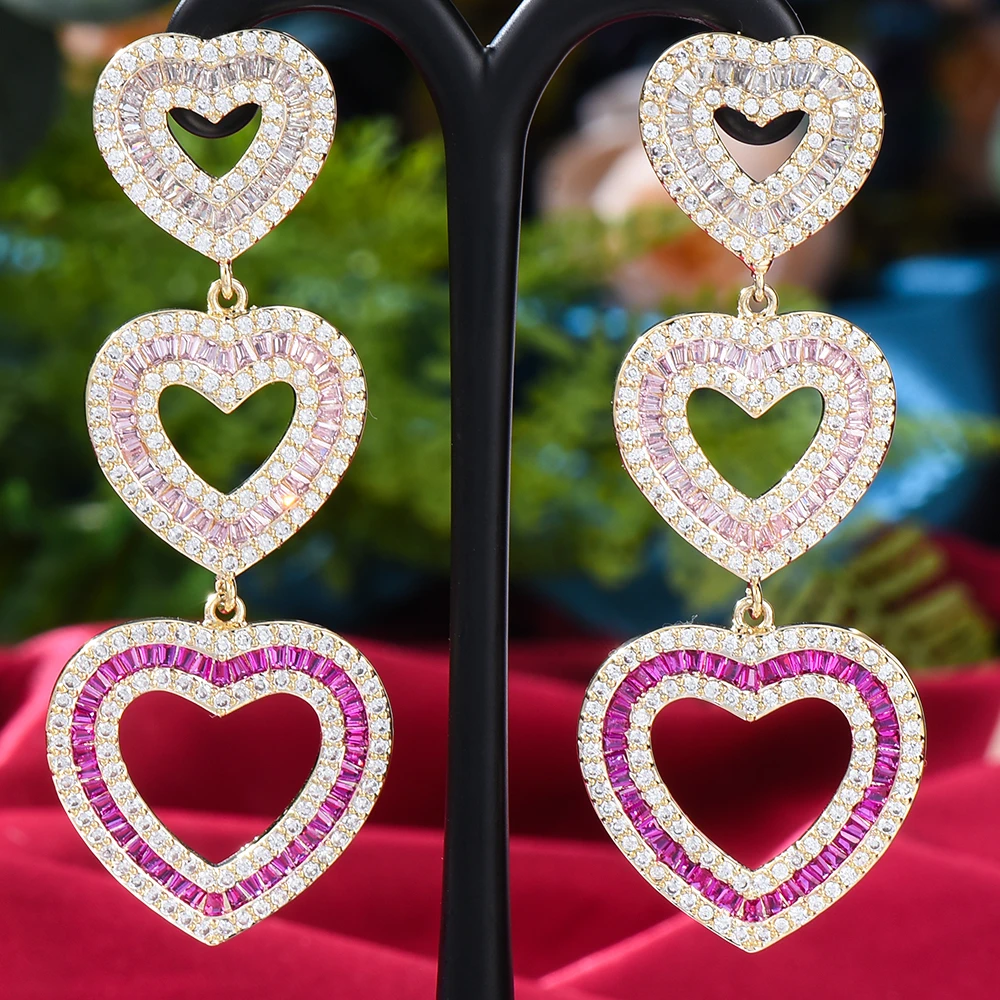 

missvikki Luxury Brazilian Romantic Heart Dangle Earrings For Women Wedding Engagement Party Trendy Cubic Zircon Dubai Bridal