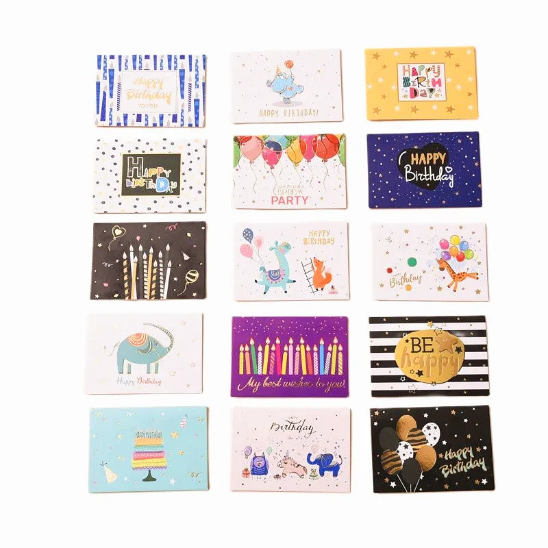 

15pcs Gift Party Invitation Greeting Cards Happy Birthday DIY Decoration Message Card Blank Folding Card with Envelope 6x9cm