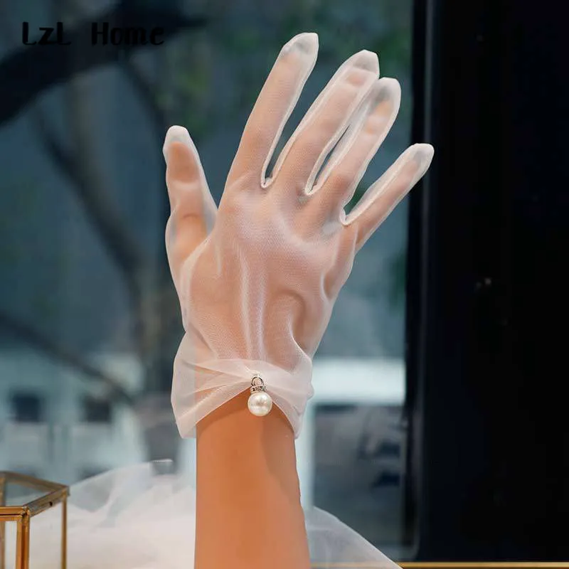 LzL Home Bridal Gloves Wedding Gloves White Translucent Gauze Woman Gloves Summer Sun Protection Ladies Fingered Gloves