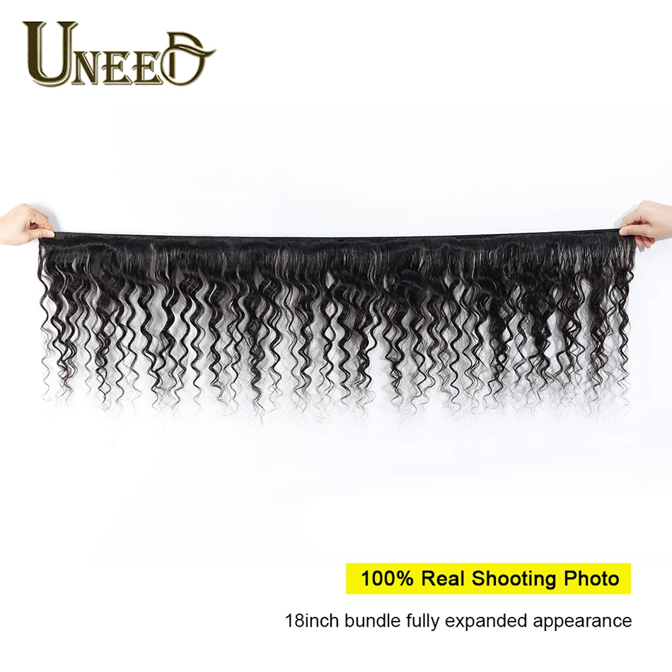 Uneed Hair Indian Water Wave 4 Bundles Natural Black Color Remy 100% Human Hair Bundles 8-28Inch Water Wave Hair Weave Extension