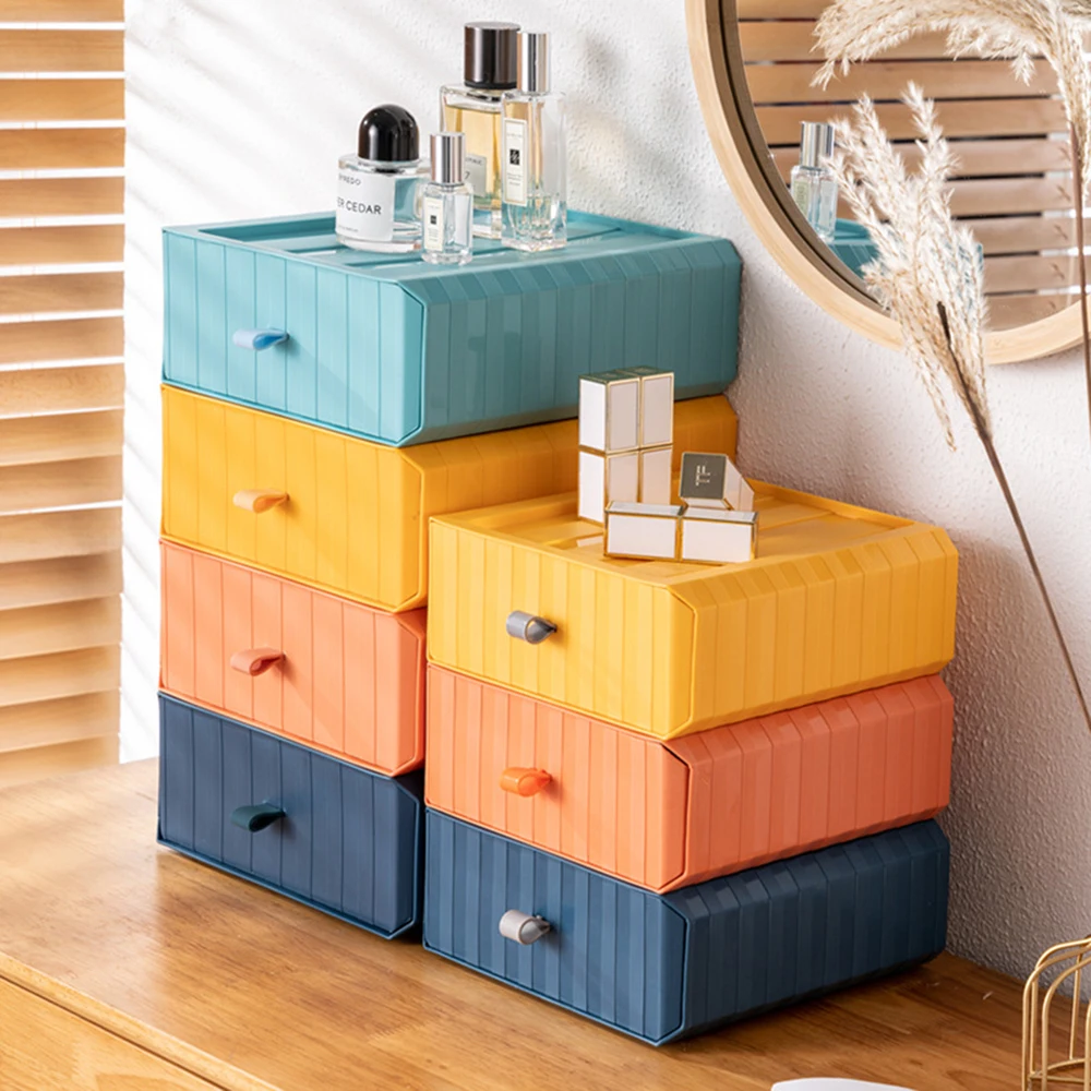 Desktop Drawer Storage Box Stackable Simple Office Drawer Stationery Finishing Multi-layer Makeup Organizer Display Case