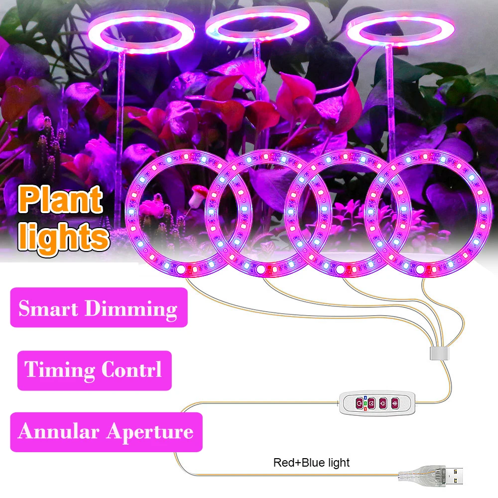 

1/3/4 Angel Ring 20/60/80 Leds Plants Grow Light DC5V USB Phytolamp Full Spectrum Lamp Indoor Plant Seedlings Flower Succulet