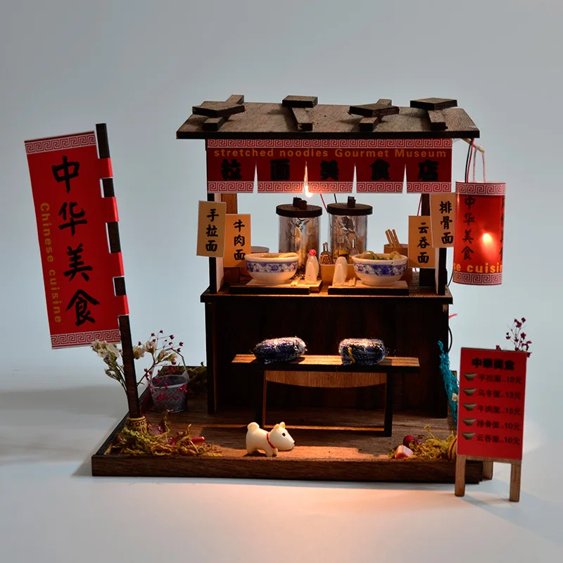 Creative Chinese Style Japanese Style House wooden hand-assembled Street View theater DIY ornaments food and play model toys