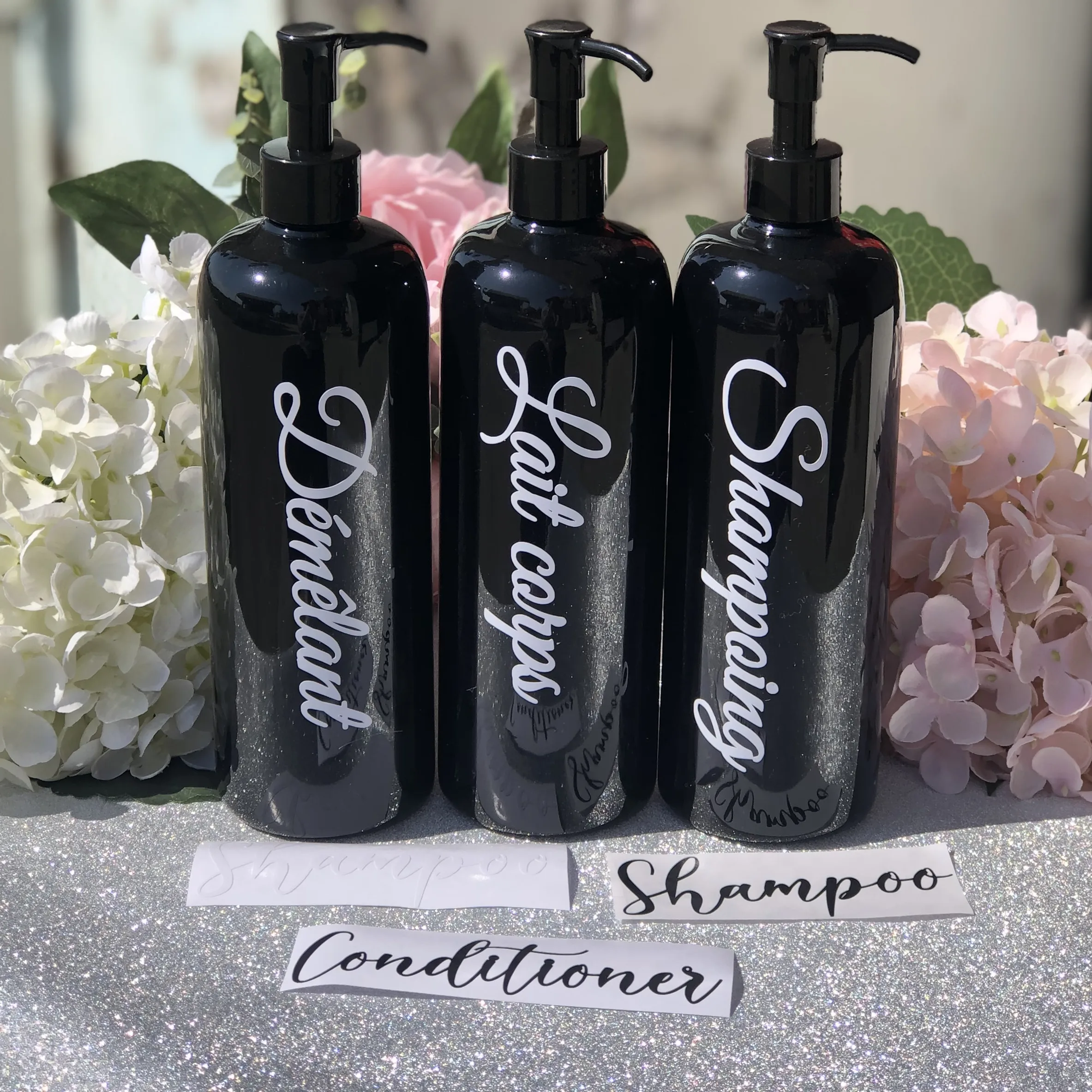 Farmhouse Bathroom Shower Decor Shampoo and Conditioner Containers Personalized Shampoo Bottle Body Wash Dispenser Plastic