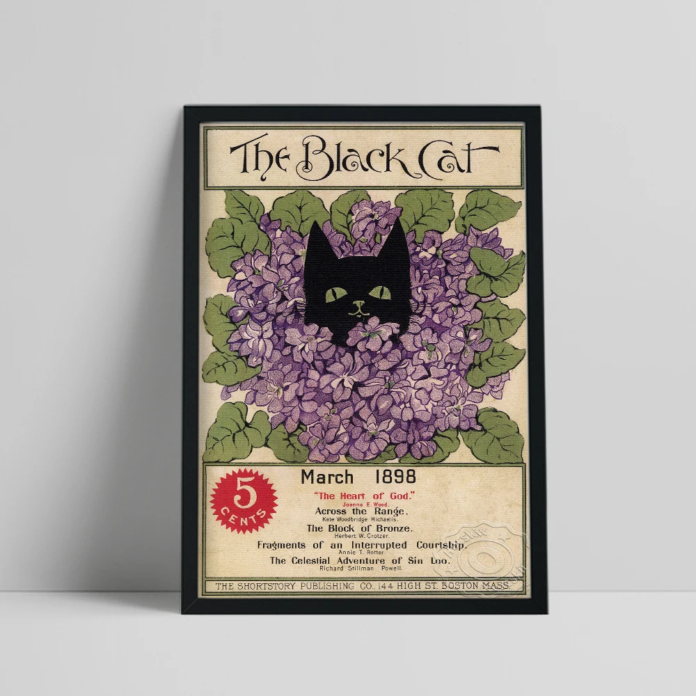 

Lilacs The Black Cat Magazine Cover Poster, Black Cat Book Canvas Prints, Funny Animal Wall Stickers, Flower Leaf Wall Art Decor