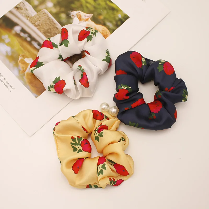 Lystrfac New Vintage Rose Floral Hairband Scrunchie for Women Girls Headband Wide Hair Hoop Set Female Headwear Hair Accessories