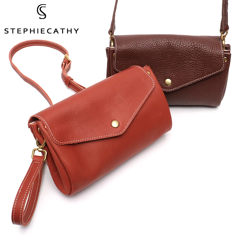 SC Soft Genuine Leather Shoulder Bag For Women Vintage Small Flap Messenger Handbag Multi Pockets Female Casual Crossbody Purses