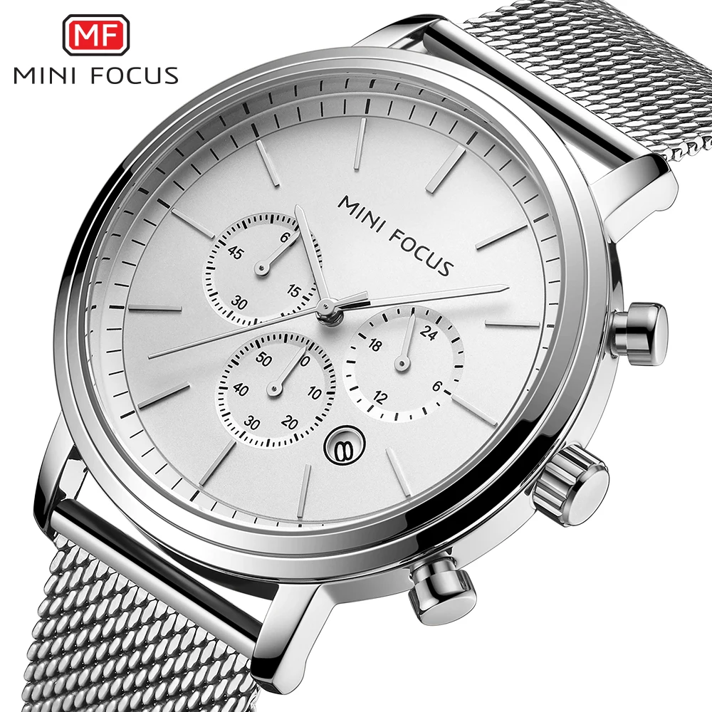 

MINI FOCUS Mens Watches Fashion Top Brand White Chronograph Sport Waterproof Quartz Wristwatch For Men Clock Relogio Masculino