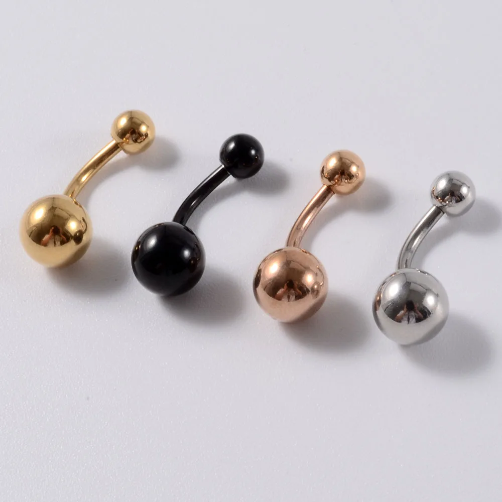 1Piece Surgical Steel Anodized Belly Button Rings Matte Balls Navel Studs Banana Curved Barbell Body Piercing Jewelry 14g