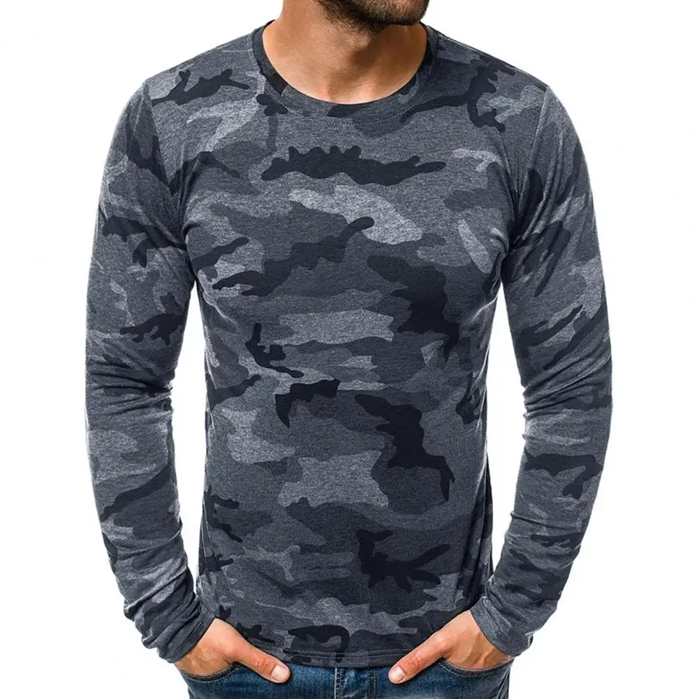 Camouflage T-shirts Men Base Top Autumn Long Sleeve Top Men Round Neck Slim Tees Top Pullover Male T-shirts футболка мужская