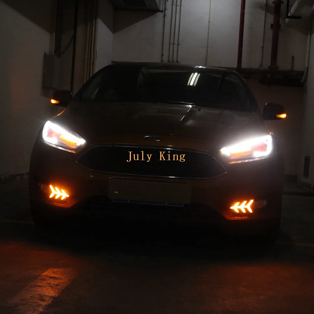 حافظة أضواء النهار LED من يوليو كينج لسيارة فورد فوكس IV 2015-2018، المصد الأمامي LED 6000K DRL + إشارات الانعطاف الصفراء