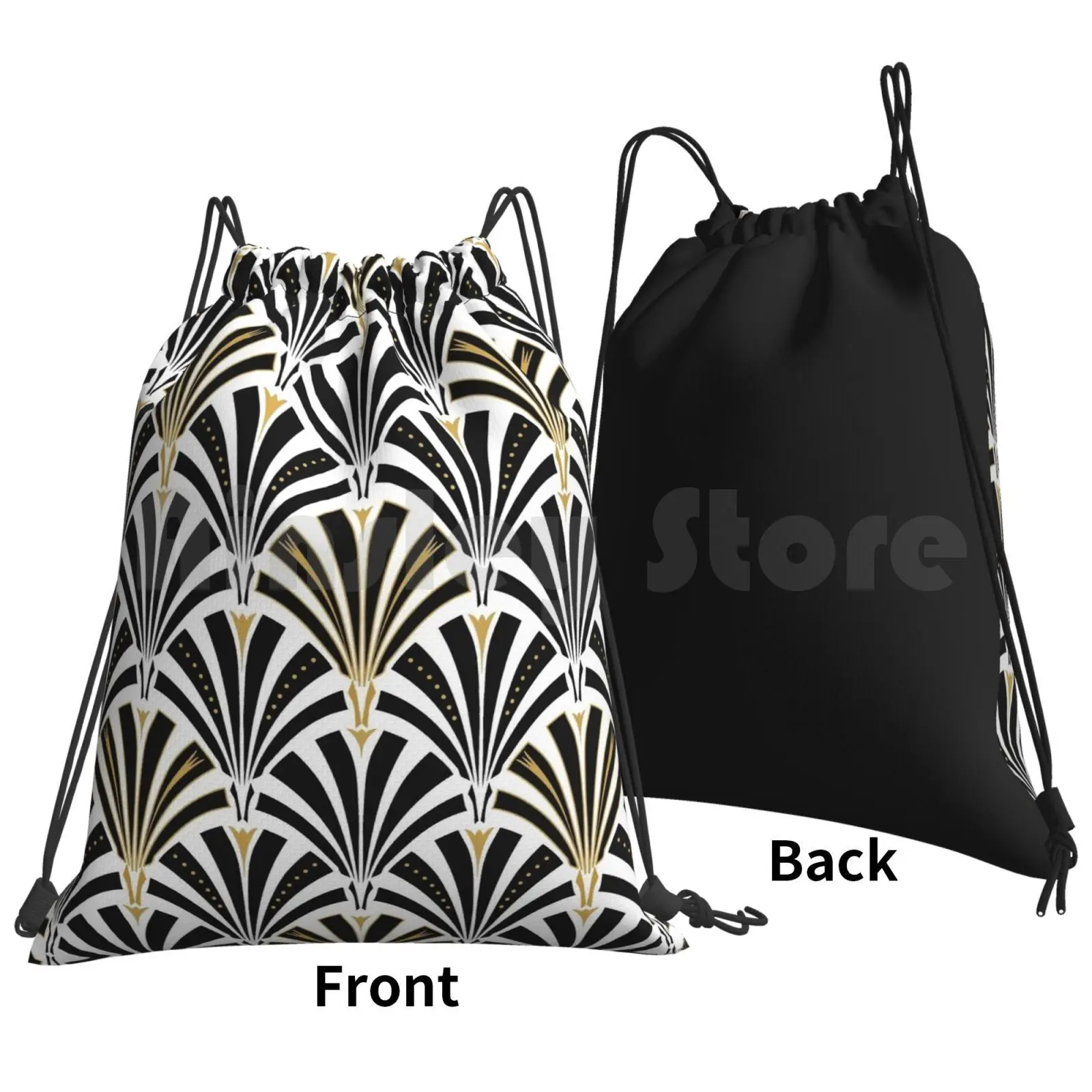 Art Deco Fan Pattern , Black And White Backpack Drawstring Bag Riding Climbing Gym Bag Art Art Pattern Fan Pattern Wallpaper