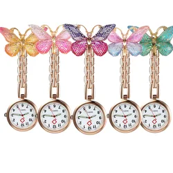 Gradient Resin Butterfly Rose Gold Alloy Pocket Watches Nurse Doctor Hospital Medial Gift Pin Watches Clock