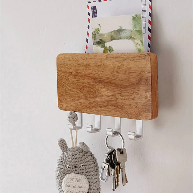 Key Holder Decorative Wooden Key Chain Rack Hanger Wall Mounted With 4 Hooks Multiple Mail And Key Holder Organizer For Door WY4