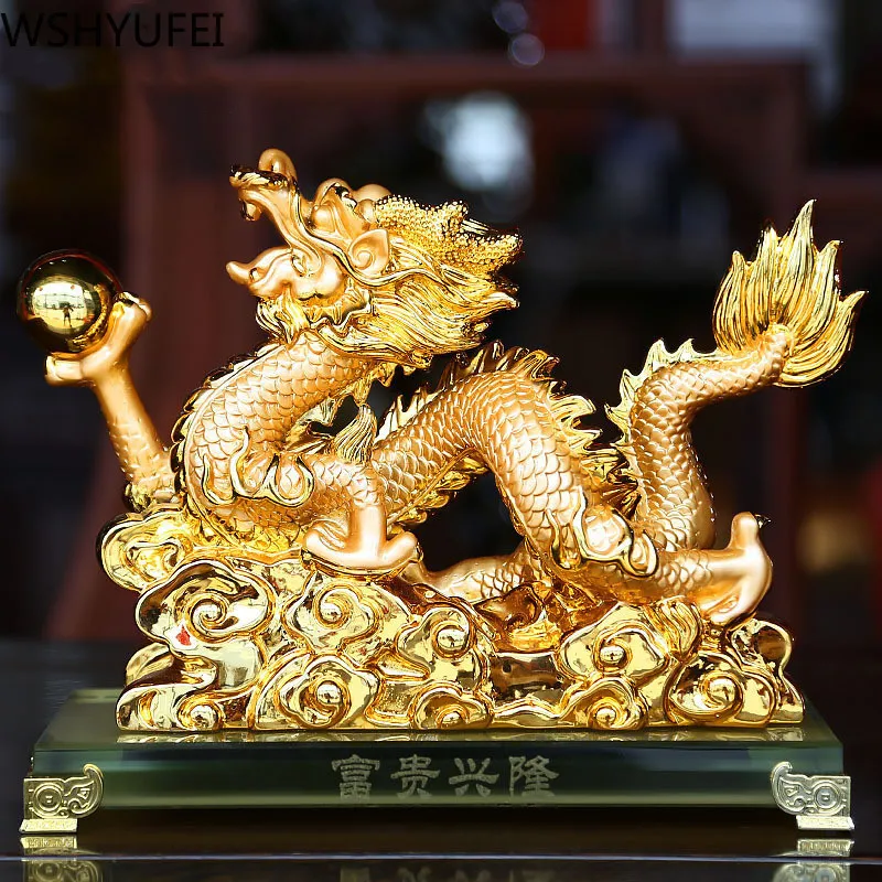 CHINESE FENG SHUI DRAGON STATUE SCULPTURE ANIMAL ORNAMENT OFFICE DESK RESIN HOME FURNISHINGS ATTRACT WEALTH GOOD LUCK GIFTS