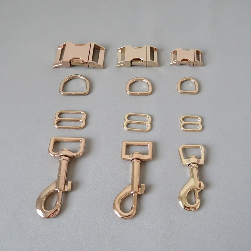 20Sets/Pack Metal Hardware Slider D Ring Release Buckle Hook Clasp Tri Glides For Dog Collar Pacacord Leash Sewing Accessories