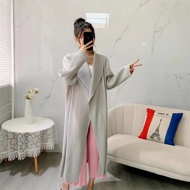 

Miyake Pleated Long Cardigan New Design Windbreaker Large Size Thin Coat Woman 2021 Spring Can Drop Shipping