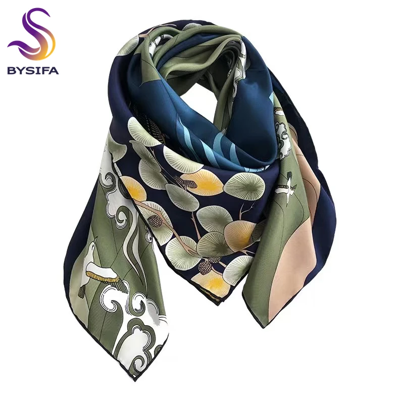 Bysifa-女性用スクエアシルクスカーフ,新品,ファッショナブル,ブルーグリーン,冬用高級ブランド,ネックスカーフ用,100%