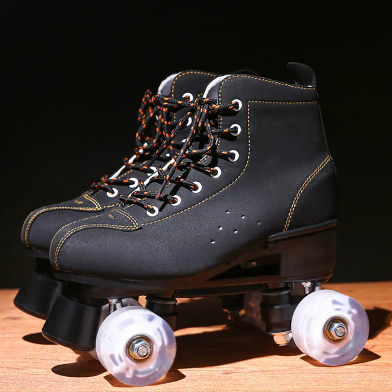 

Flashing PU Double Row Skates Four-wheeled Skates Men's Women's General-purpose Roller Skates Training Casual Row High-bounce