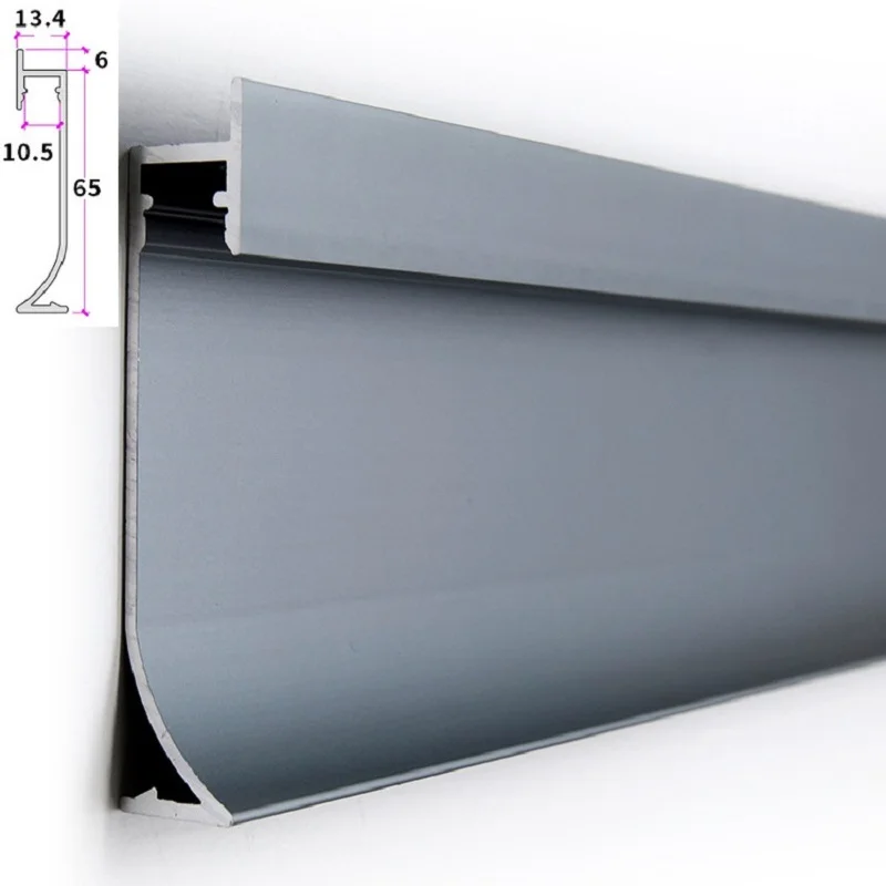 알루미늄 프로파일 바 라이트 금속 벽 스커트 하드 스트립 램프 채널, 오목한 표면 장착 바닥 각도 선형 고정 장치, 1M