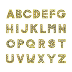 100pc 8mm Golden Color Rhinestone Slide Letters Charms A-Z Fit DIY Wristband Bracelet Pet Collars Women Jewelry Gifts