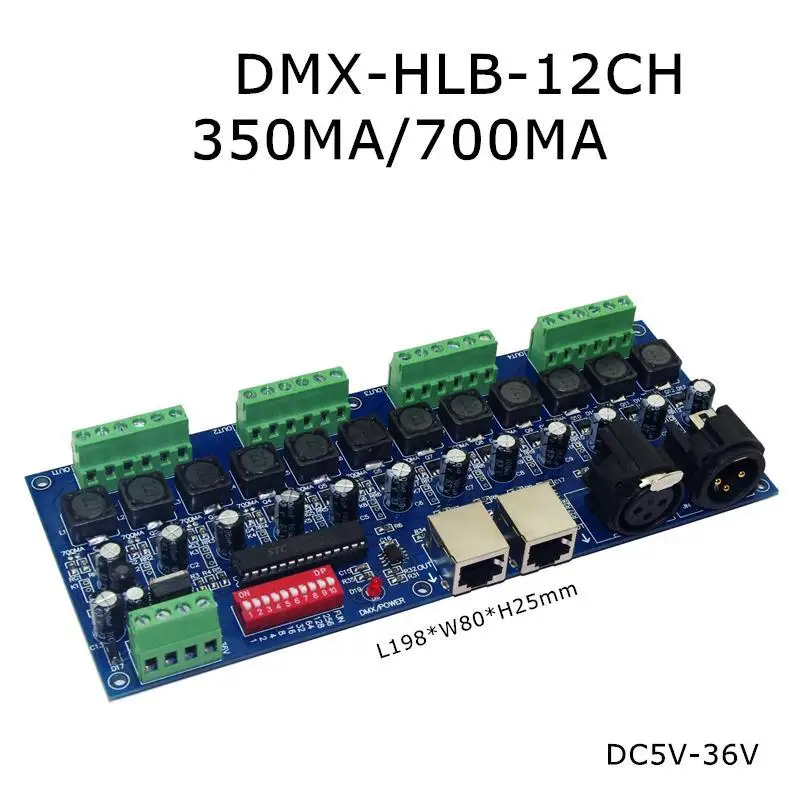 

350MA/700MA*12CH Constant Current 12 Channel DMX512 Dimmer LED Decoder & RJ45 3P Controller Dimmer for RGB LED Strip Lights Lamp