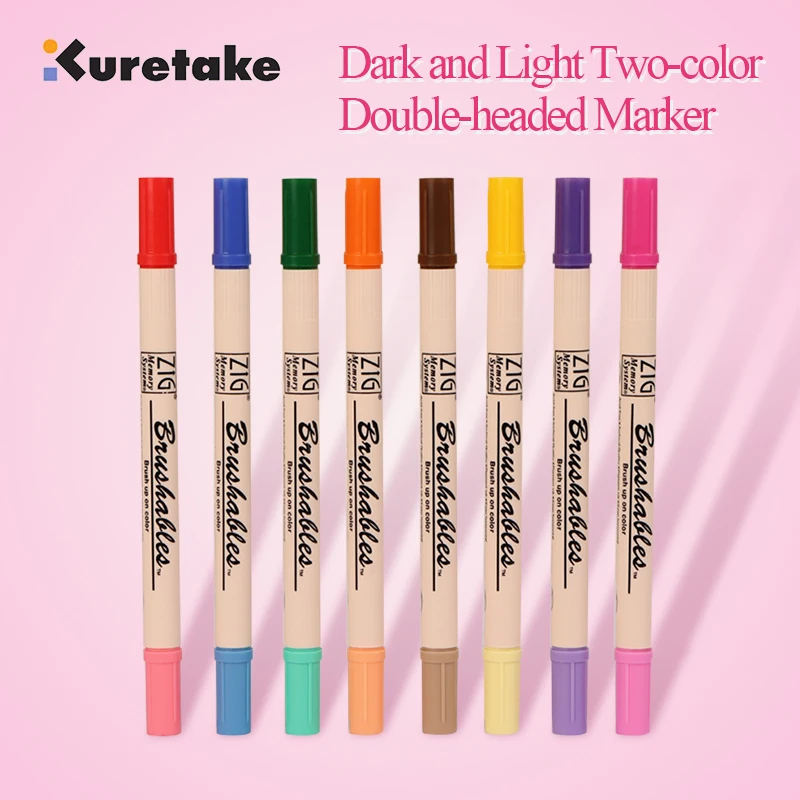 Kuretake 7700 ZIG Deep Shallow Dual Soft Tips Two-color Gradient Watercolor Brush Marker Pen Waterproof Brushables Paint Brush