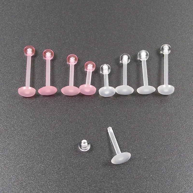 2pcs/lot 16G Pink Clear Soft Bioplastic Transparent Invisible Lip Ring Labret Tragus Ear Piercing Body Jewelry