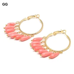 GG Pink Coral Gold Color Plated Circle Hoop Earrings For Women Exaggerate Circle Earrings Personality Nightclub