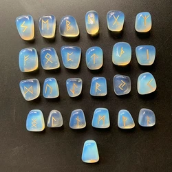 White Opalite Opal Rune Stones Set Tumble Stones Polished Viking Nordic Runes Amulet Divination Crystal 25pcs/set
