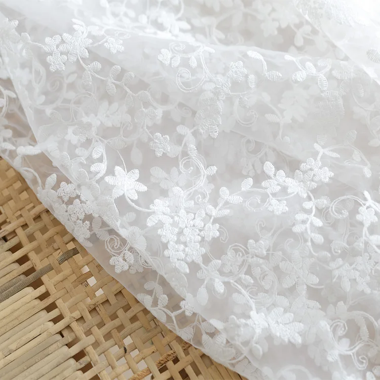 1Yard White organza embroidery fabric lace mesh wedding dress fabric background cloth curtain tablecloth handmade diy