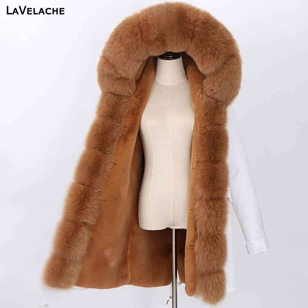 LaVelache Women Jacket Long Winter Coat White Waterproof Real Raccoon Fur Parkas Thick Warm Overcoat